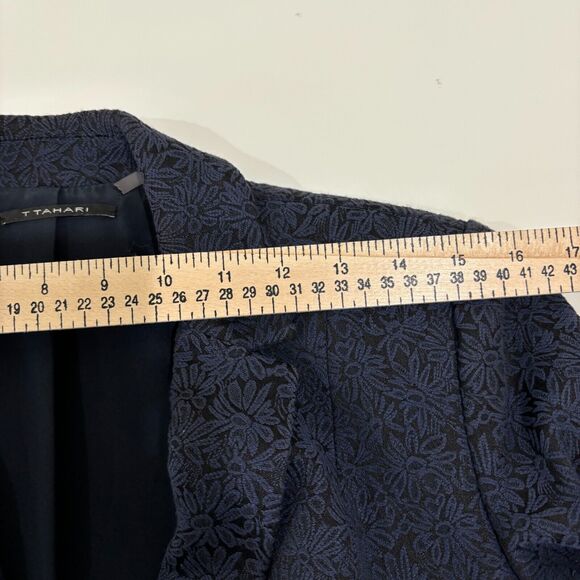 T Tahari Navy Blazer Womens 8 Tapestry Dark Floral Gothic Career Jacket 1 Button - Picture 11 of 12